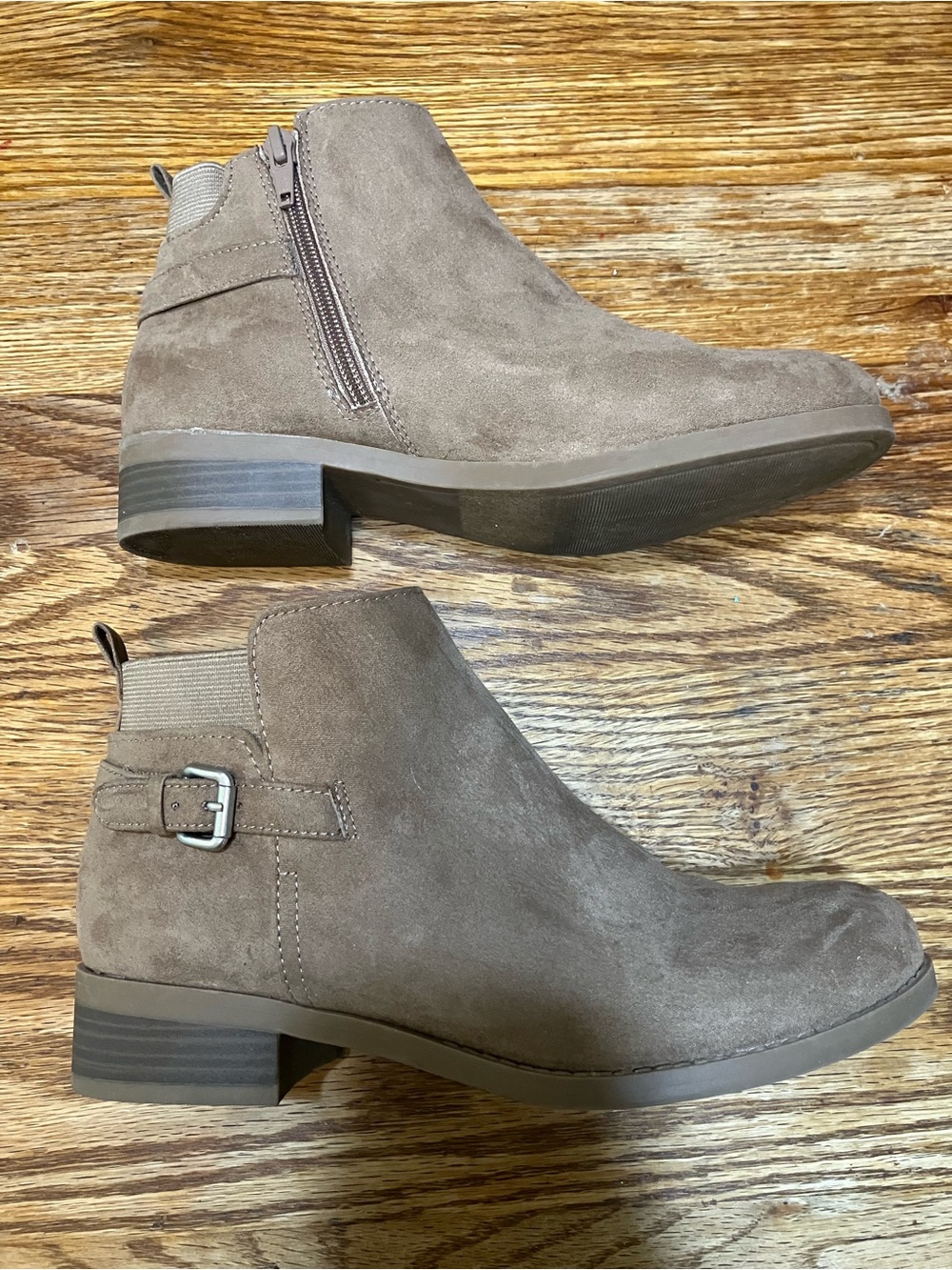Old Navy Taupe Suede Ankle Booties with Side Zipper